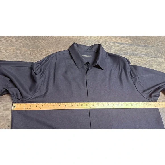 Donna Karan Signature Mens XL Silk Wool Hidden Button ShirtBlack High End